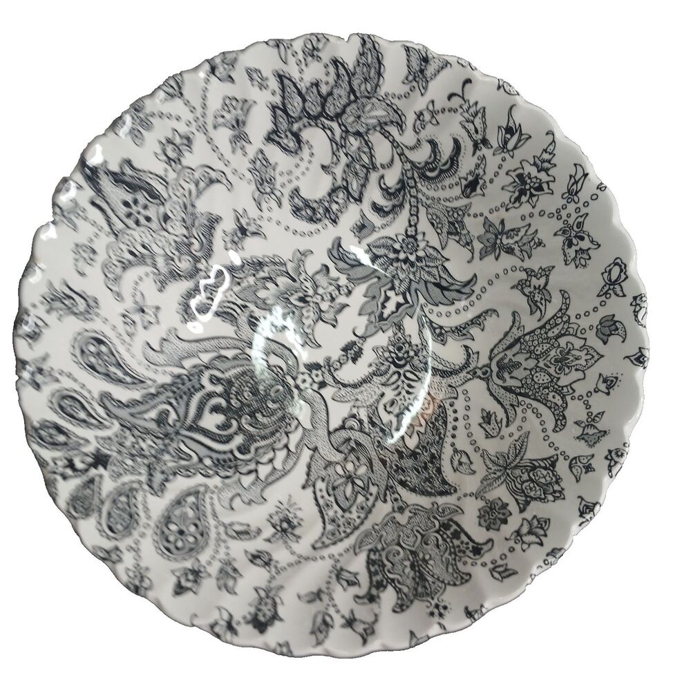 Johnson Brothers Paisley Black Vegetable Bowl 8" Ironstone Vintage 1970s England